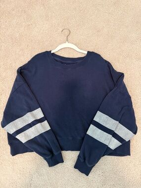 Chaser Navy Crewneck Sweatshirt with Sleeve Stripes